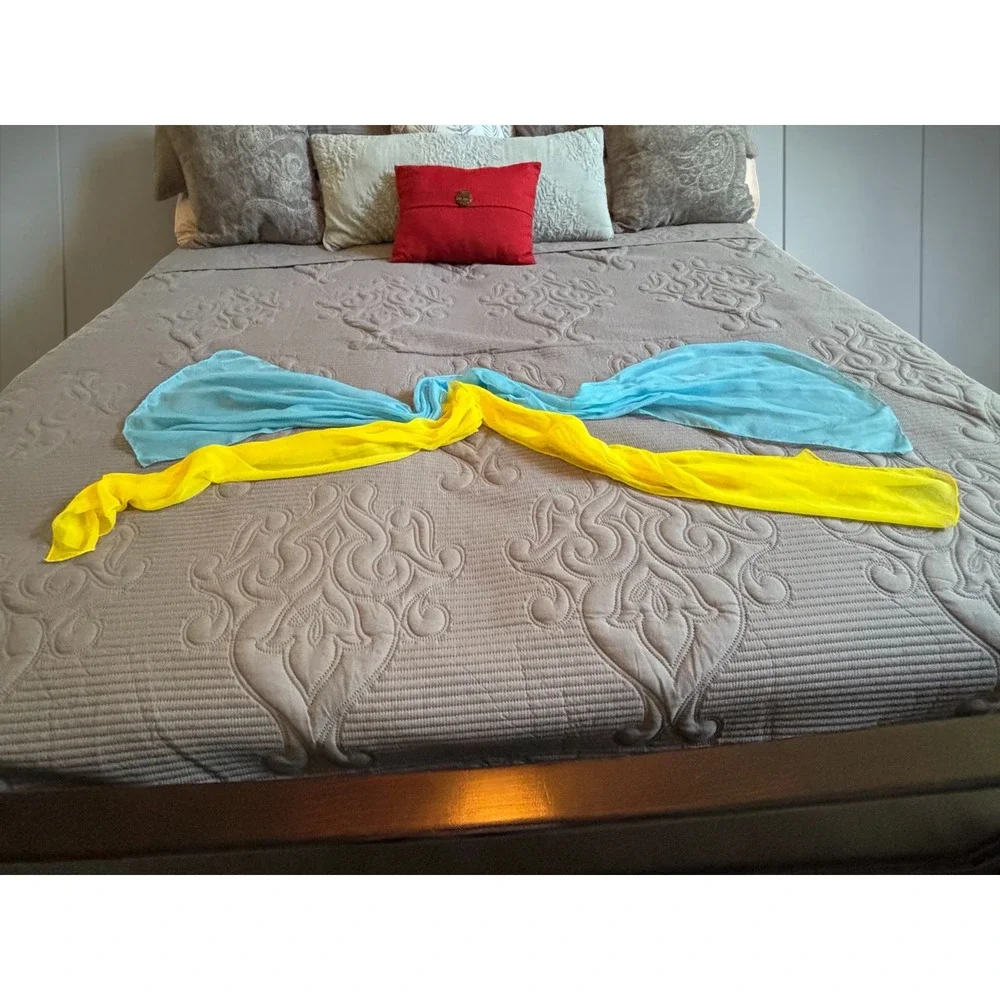 Blue & Yellow Chiffon Scarf Set Sheer Lightweight Wraps Ukraine-Inspired Colors - Picture 6 of 8